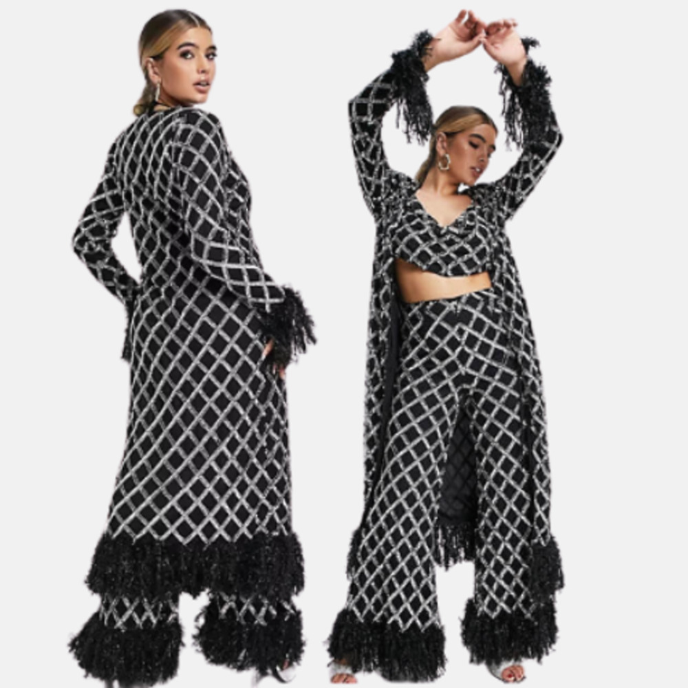 ASOS LUXE Maxi Embellished Coat with Faux Fur Womens 12